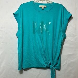 Michael Kors Green and Blue Tie Front T-Shirt
